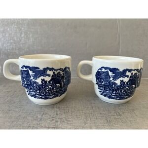 Lot of 2 Vintage England Blue Willow Cups 2 Scenes